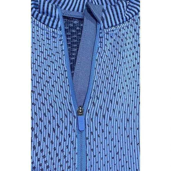 Lululemon Rest Less Cropped Half Zip Women's Sz 6 Grid Warp Blue Nile Night Sea - Picture 13 of 16